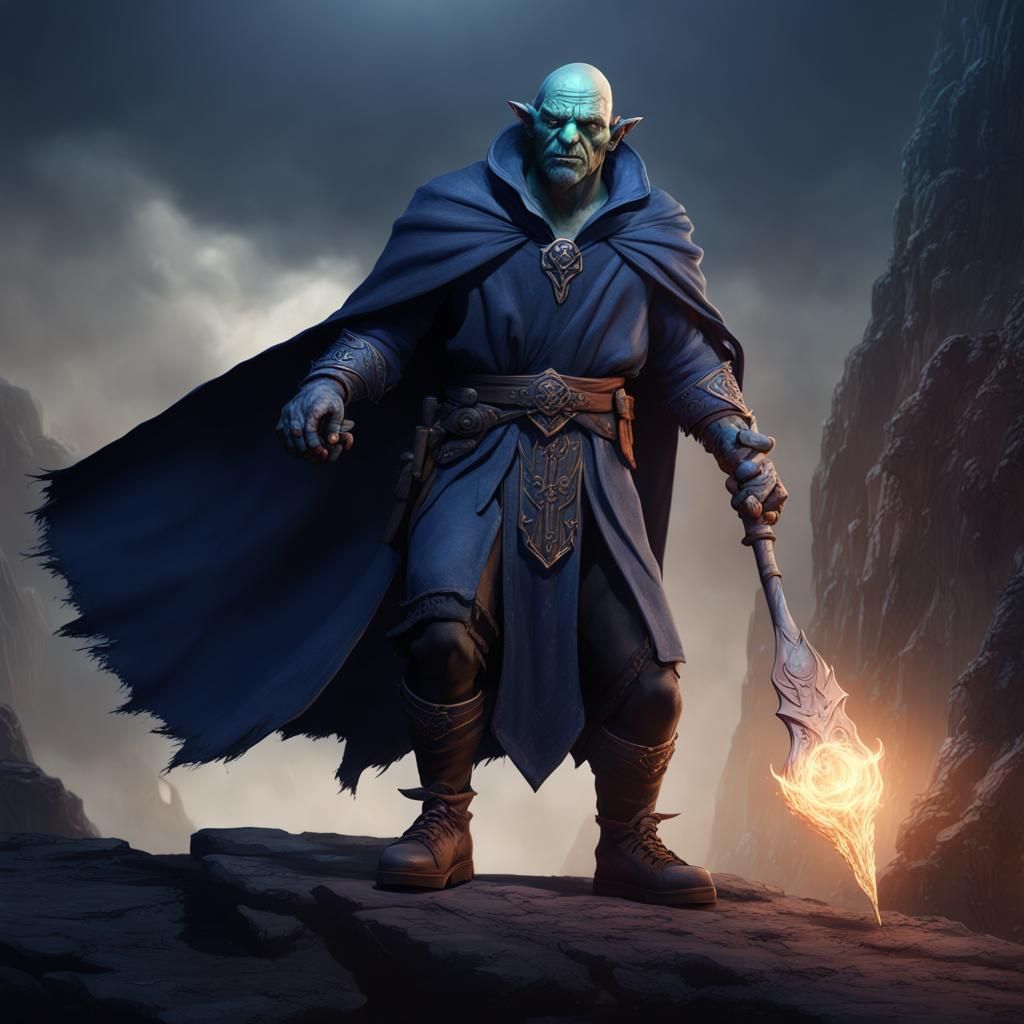 Half-Orc Wizard in Detailed Fantasy Concept Art