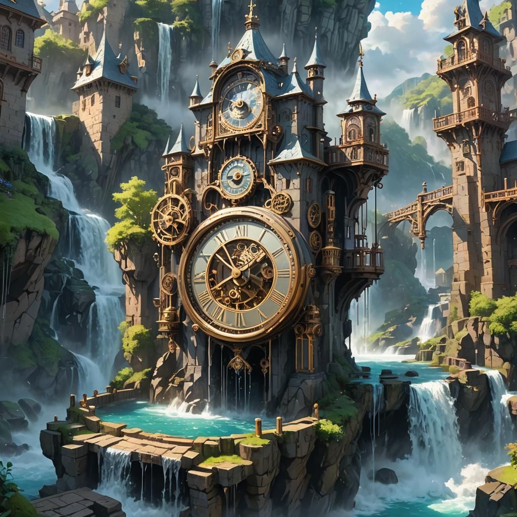 Clockwork Castle and Village: Anime-Inspired 3D Art