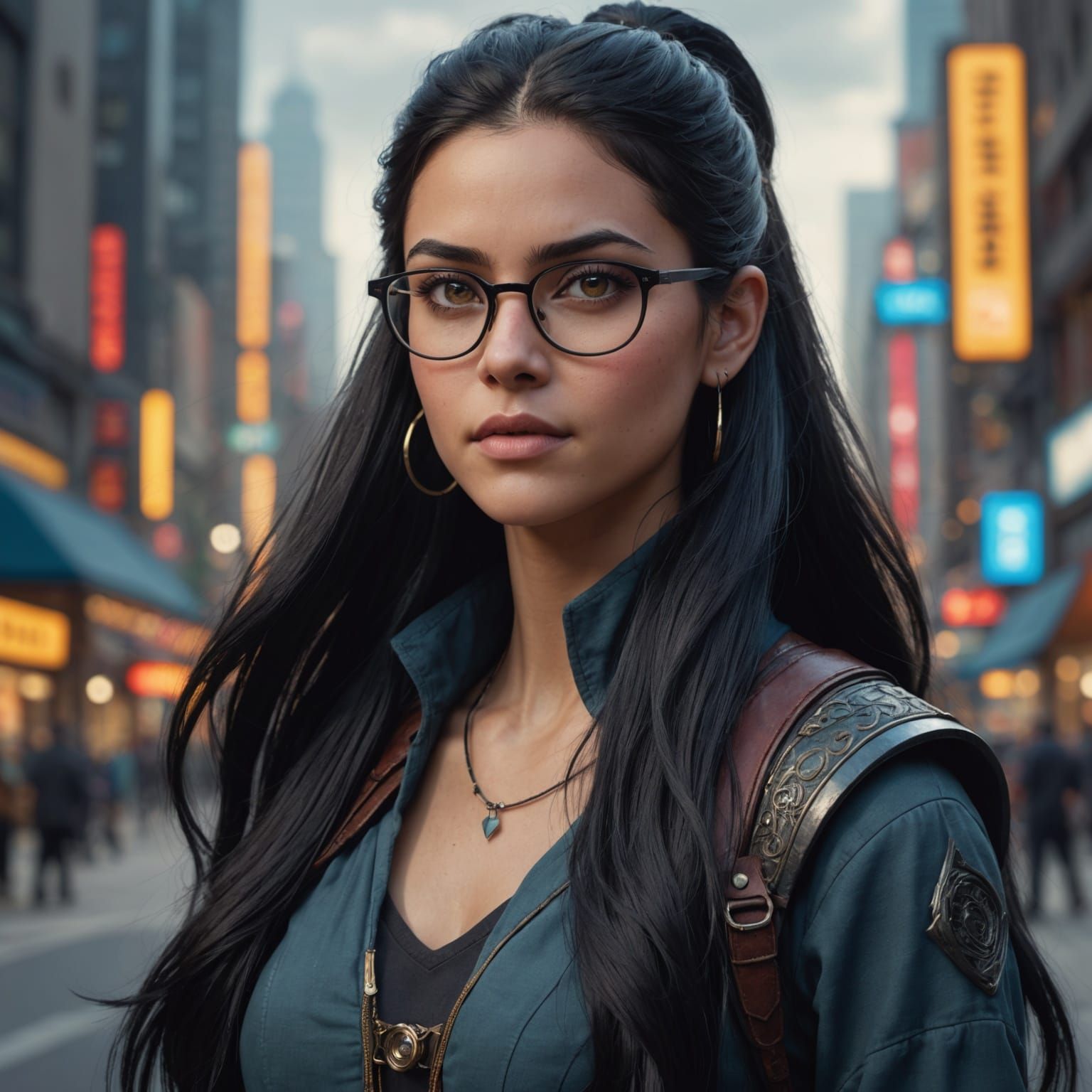 Beautiful Nerdy Woman with Ponytail in Detailed Matte Painti...