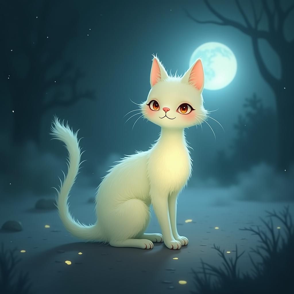Whimsical Moonlit Cat with Ethereal Glow