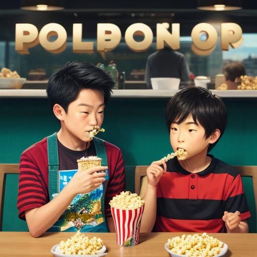 Boy Enjoying Popcorn in Casual Setting