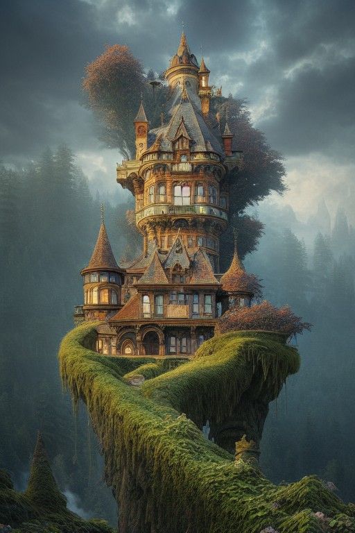 Enchanted Victorian Castle in the Clouds: Digital Painting