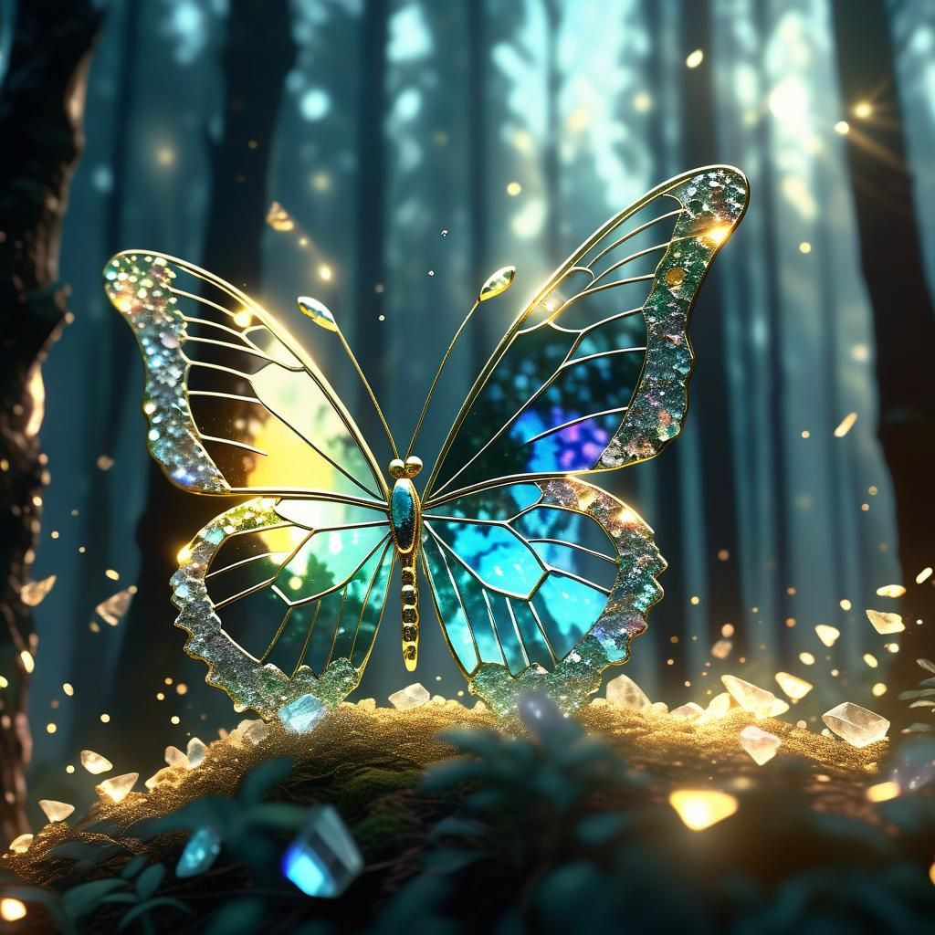 Crystal Butterfly in Mystical Forest