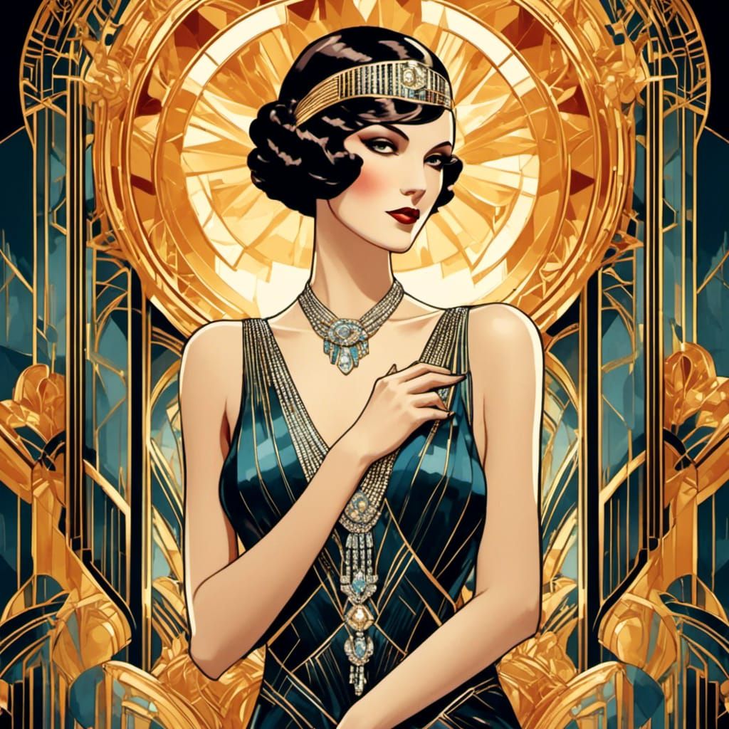 Glamorous Art Deco Portrait of Beautiful Woman