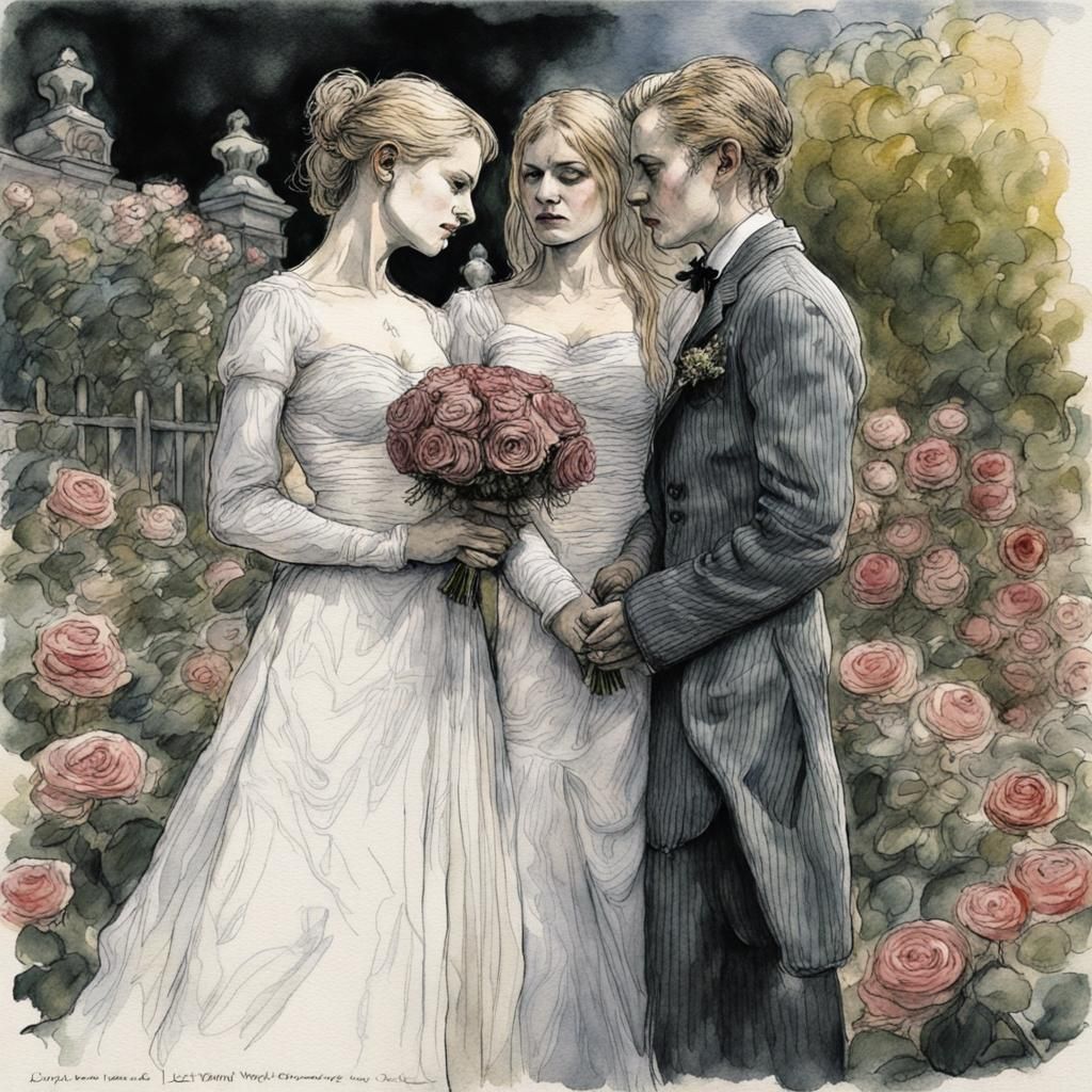 Rose Garden Lesbian Wedding in Chiaroscuro Style