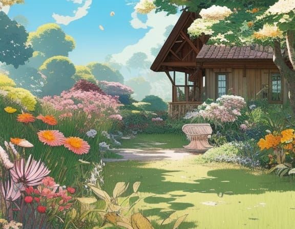 Romantic Tropical Garden in Modern Ink Style