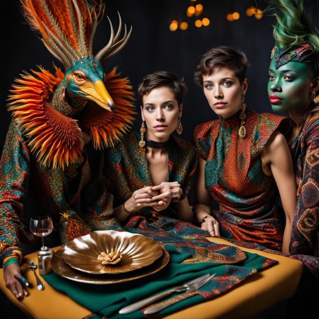 Surreal Alien Celebration in Gritty Restaurant, Professional...