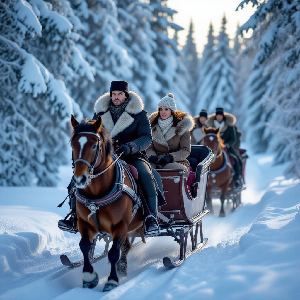 Couple in 1917 Winter Attire Riding Sleigh