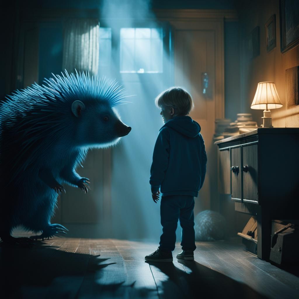Frightened Child Encounters Ghostly Porcupine in Film Noir S...