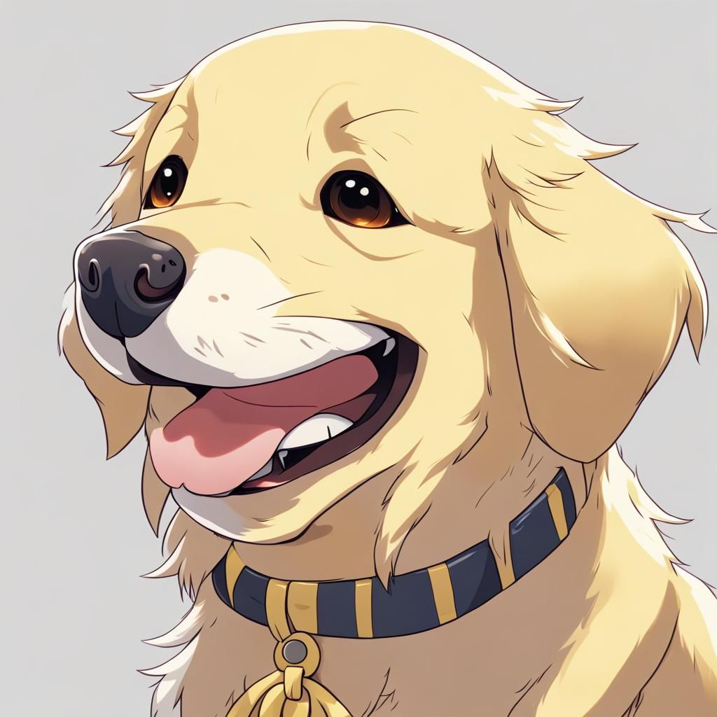 Derpy Golden Retriever in Anime Style