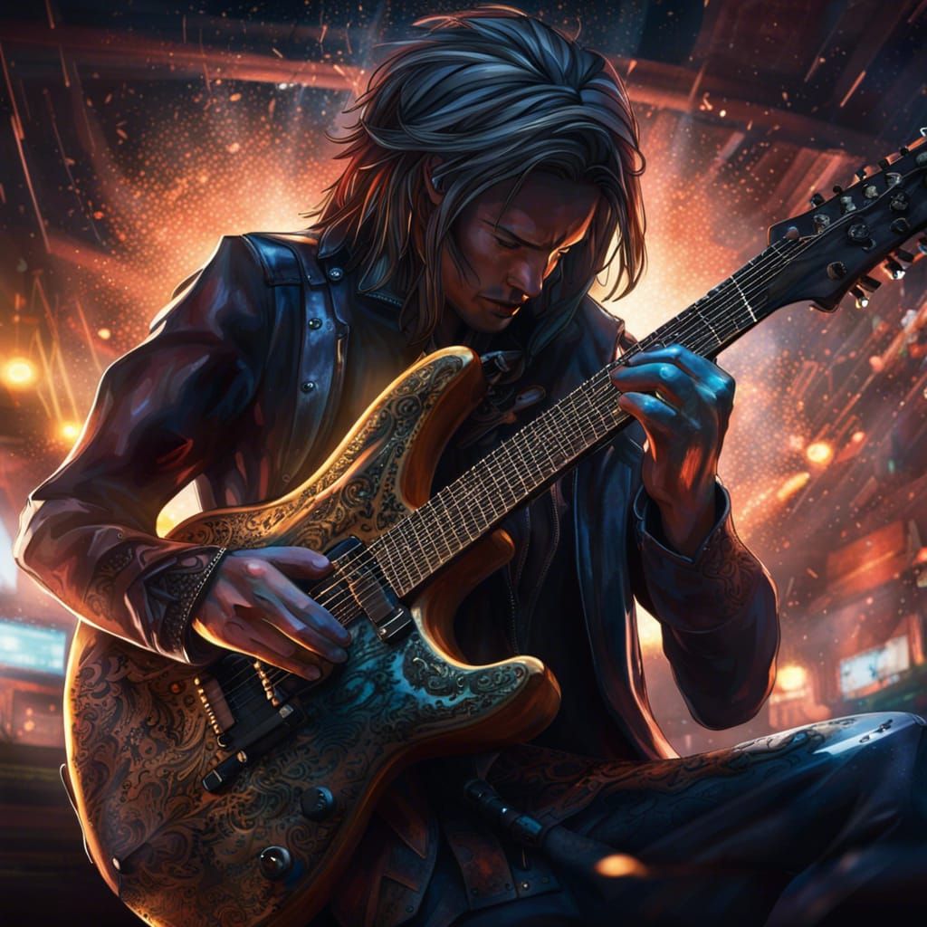 Emotional Guitarist Portrait in Hyperrealistic Style