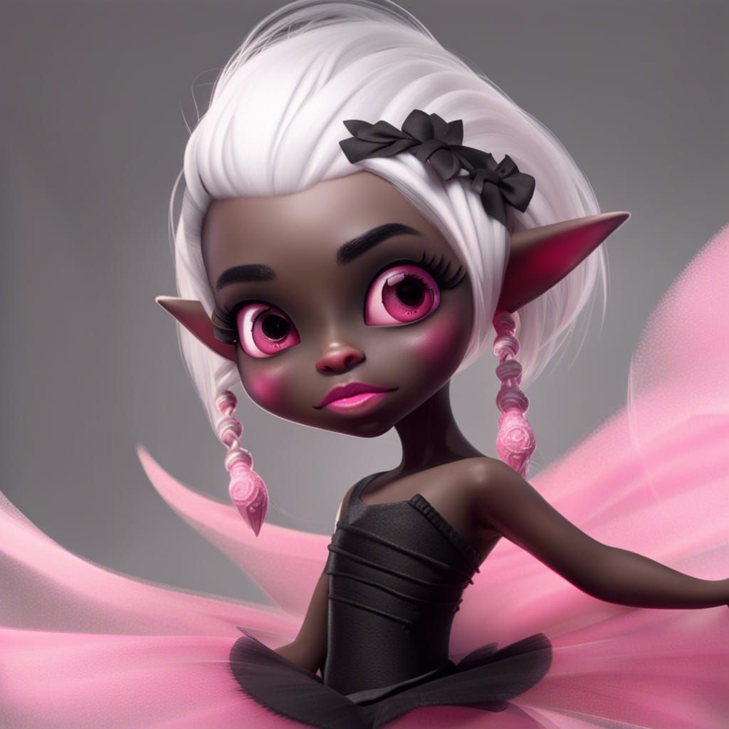 Orc Ballerina with White Hair and Pink Eyes