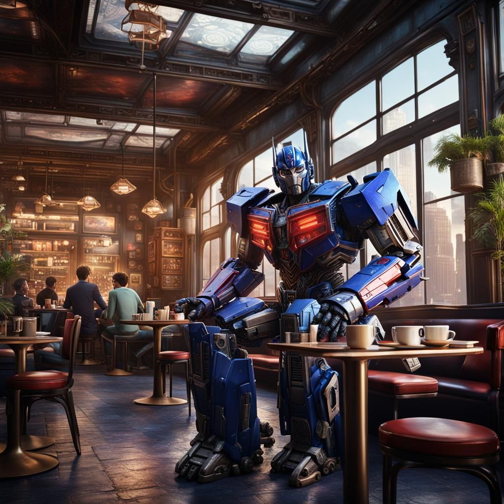 Optimus Prime at the Cafe: Detailed Matte Painting