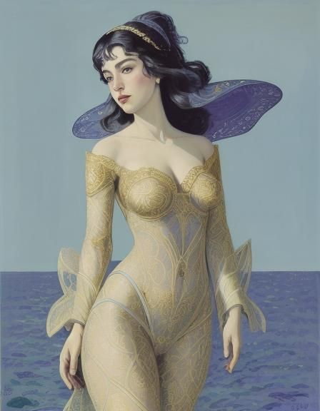 Woman in Impressionistic Fauvism with Gold Filigree