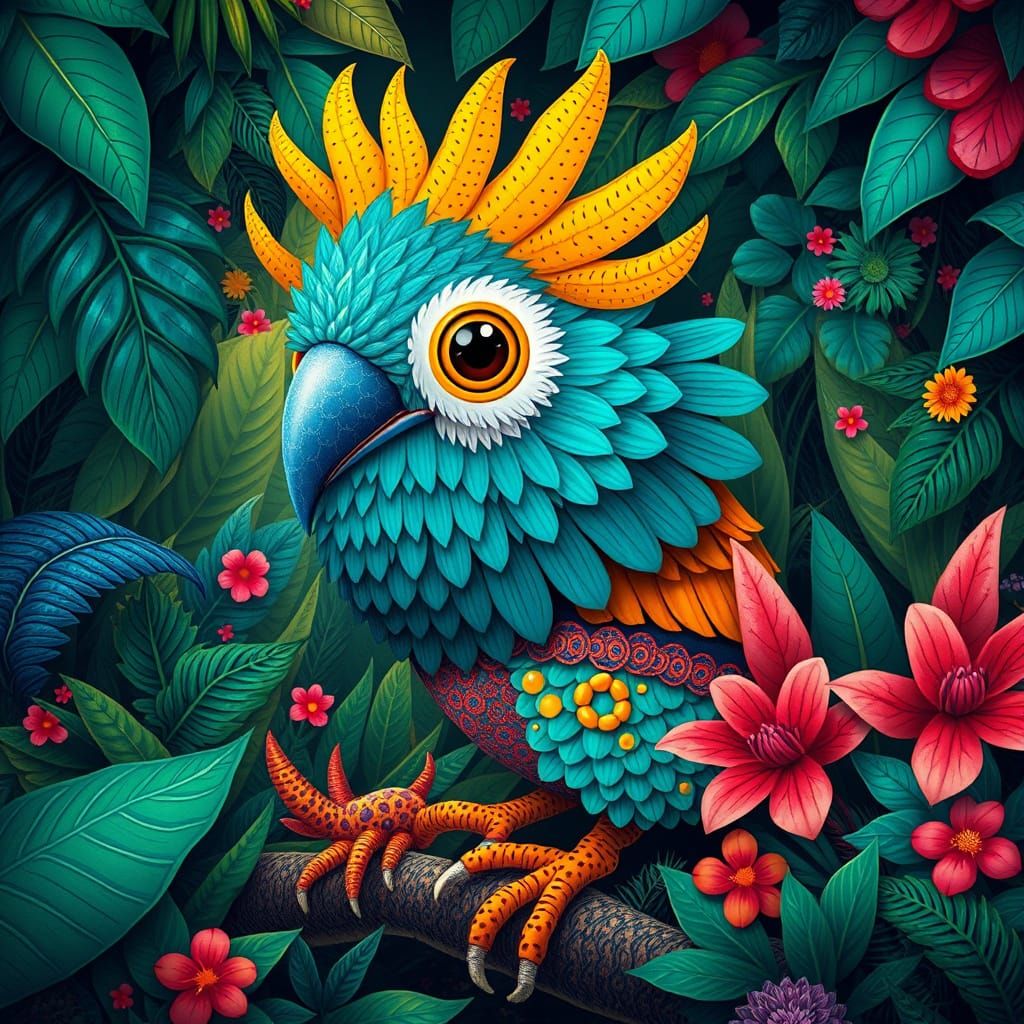 Whimsical Kaka Bird Creature in Tropical Setting