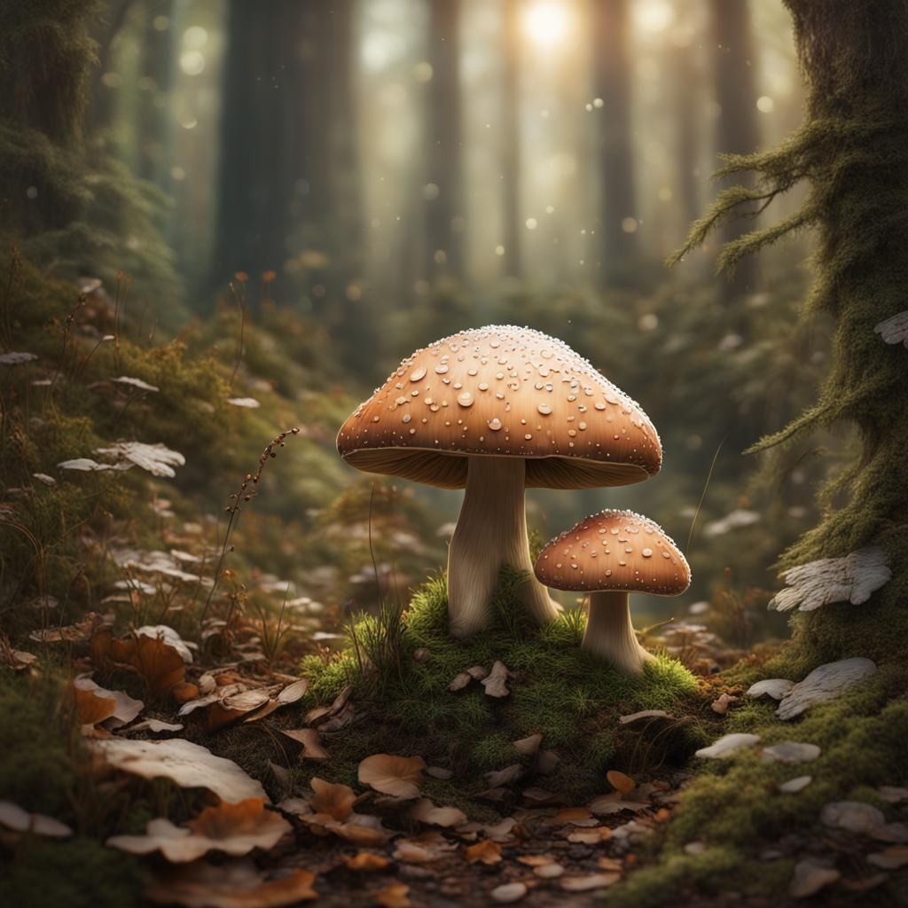 Mushroom and Insect in Detailed Matte Painting