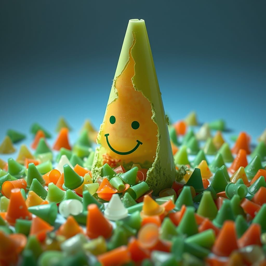 Hyper-Realistic CGI Diorama of a Crumbling Glass Cone