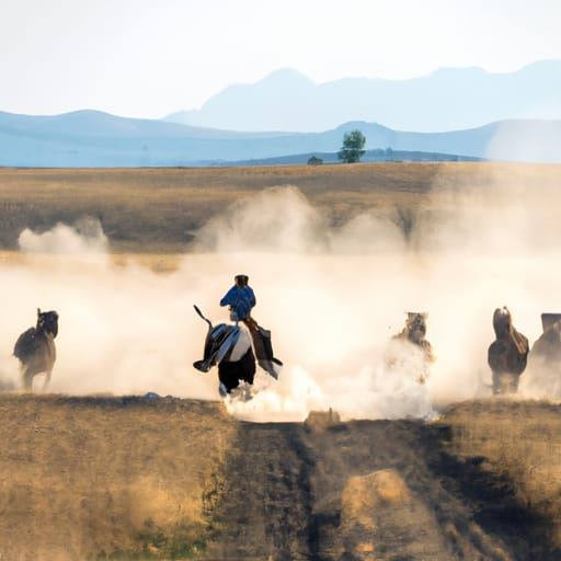 Cowboys Driving Cattle on a Ranch