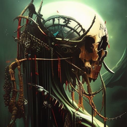 Ornate Flower Skull in Stormy Fantasy Style