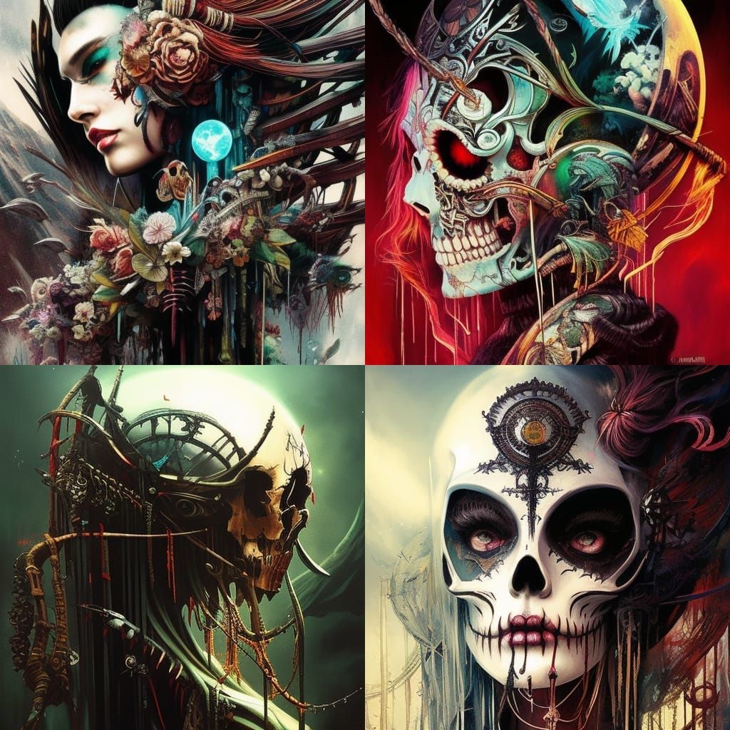 Ornate Branchpunk Sugar Skull with Lightning