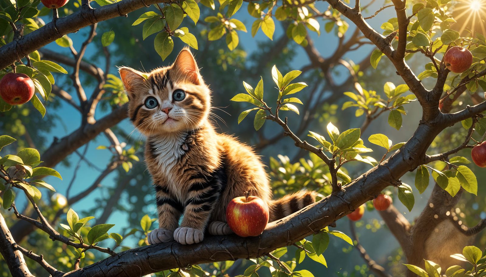 Kitten on Apple Branch: Pixar-Style 3D Art