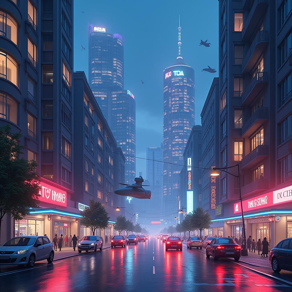 Futuristic Moscow Cityscape in Anime Cyberpunk Style