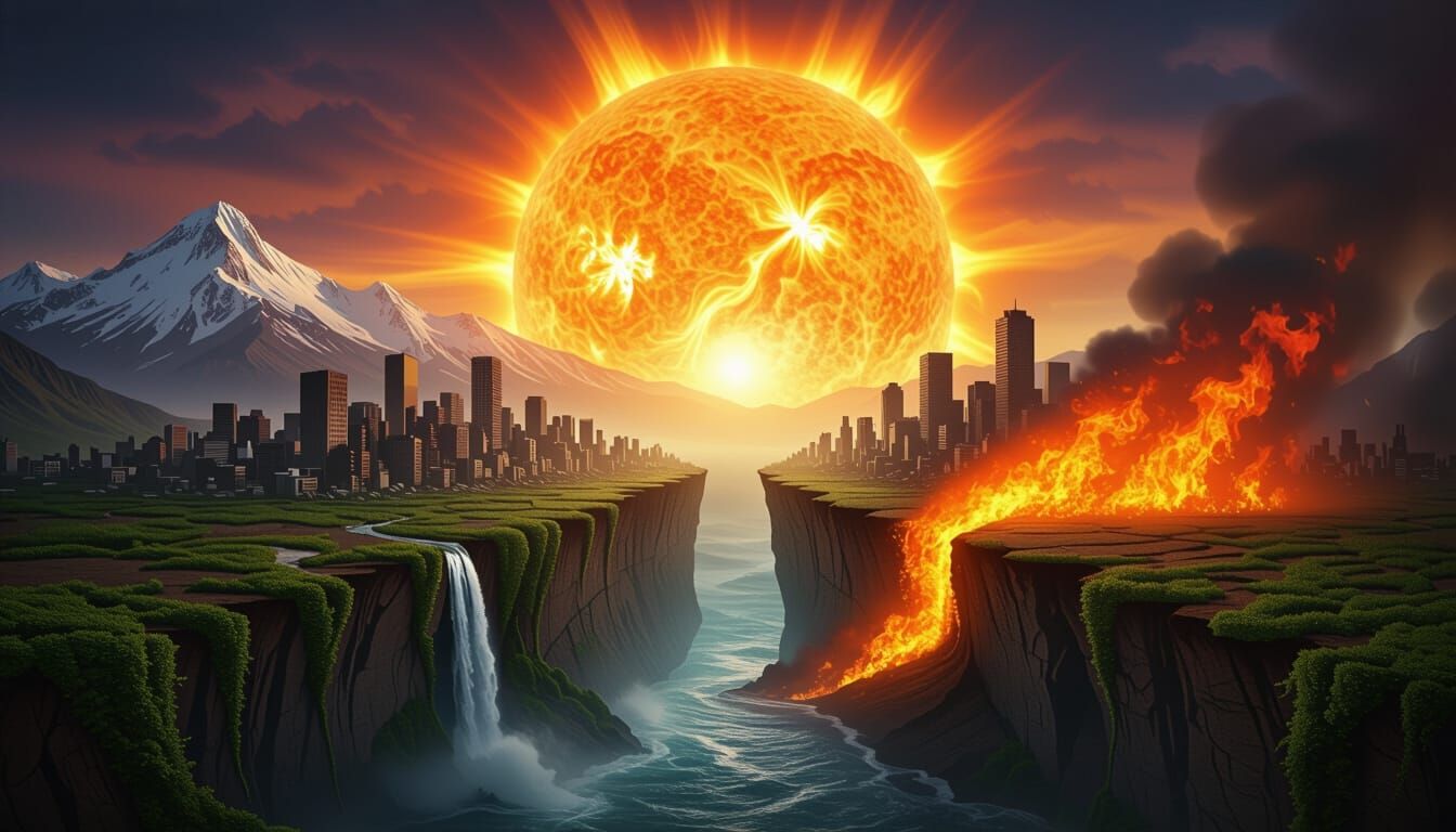 Burning Sun Illuminates Overgrown Metropolis