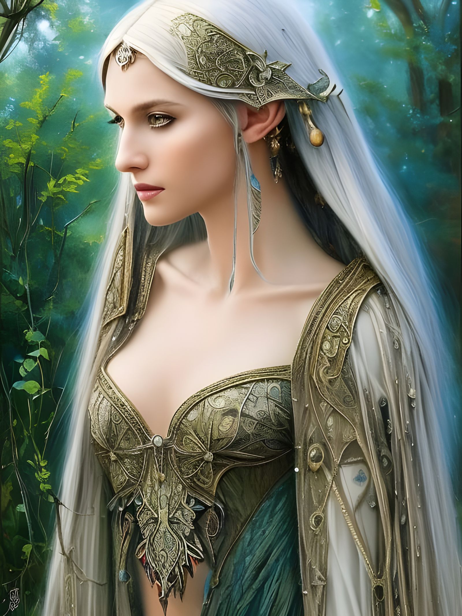 Beautiful Elf Priestess with Sparkling Eyes in Watercolor