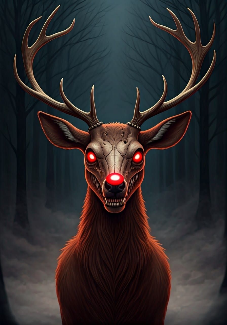 Macabre Rudolph Wendigo Emerges from Dark Forest