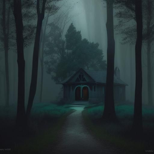 Eerie Noir Scene: Person on Porch in Dark Woods