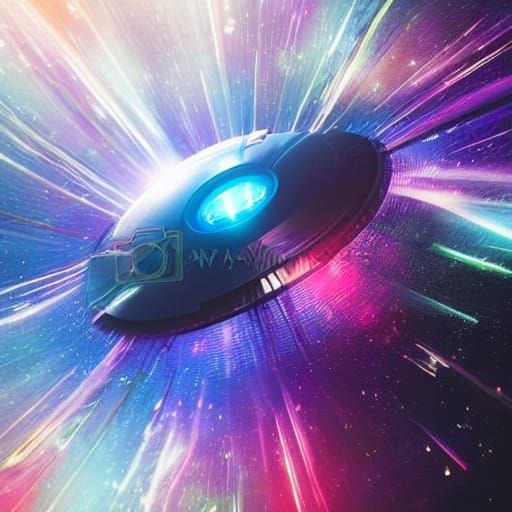 Warp Drive Spaceship with Glowing Bubble in Space