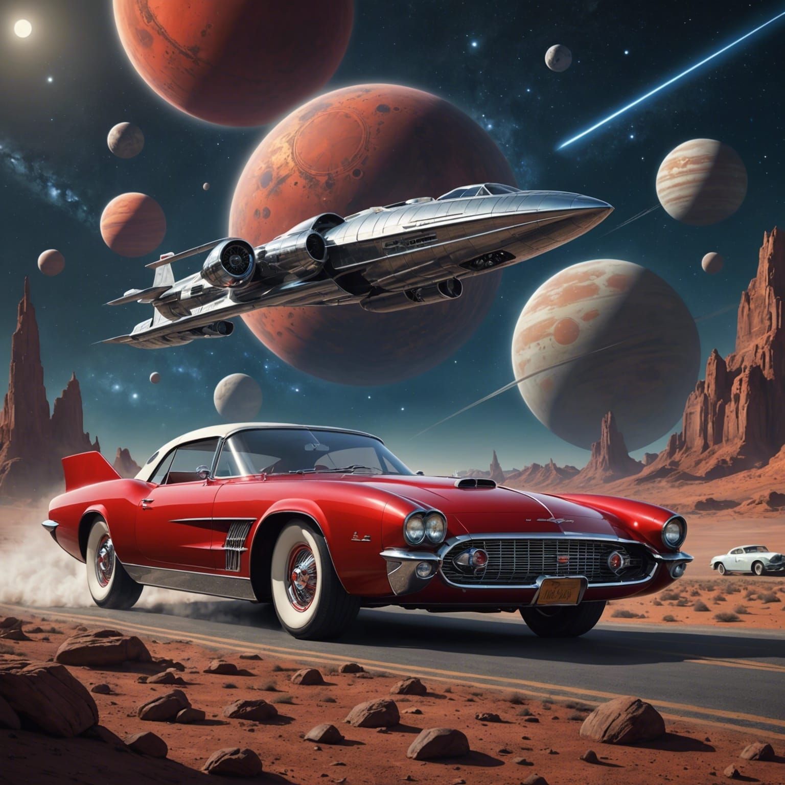 Futuristic Starship Concept Art Soaring Past Titan