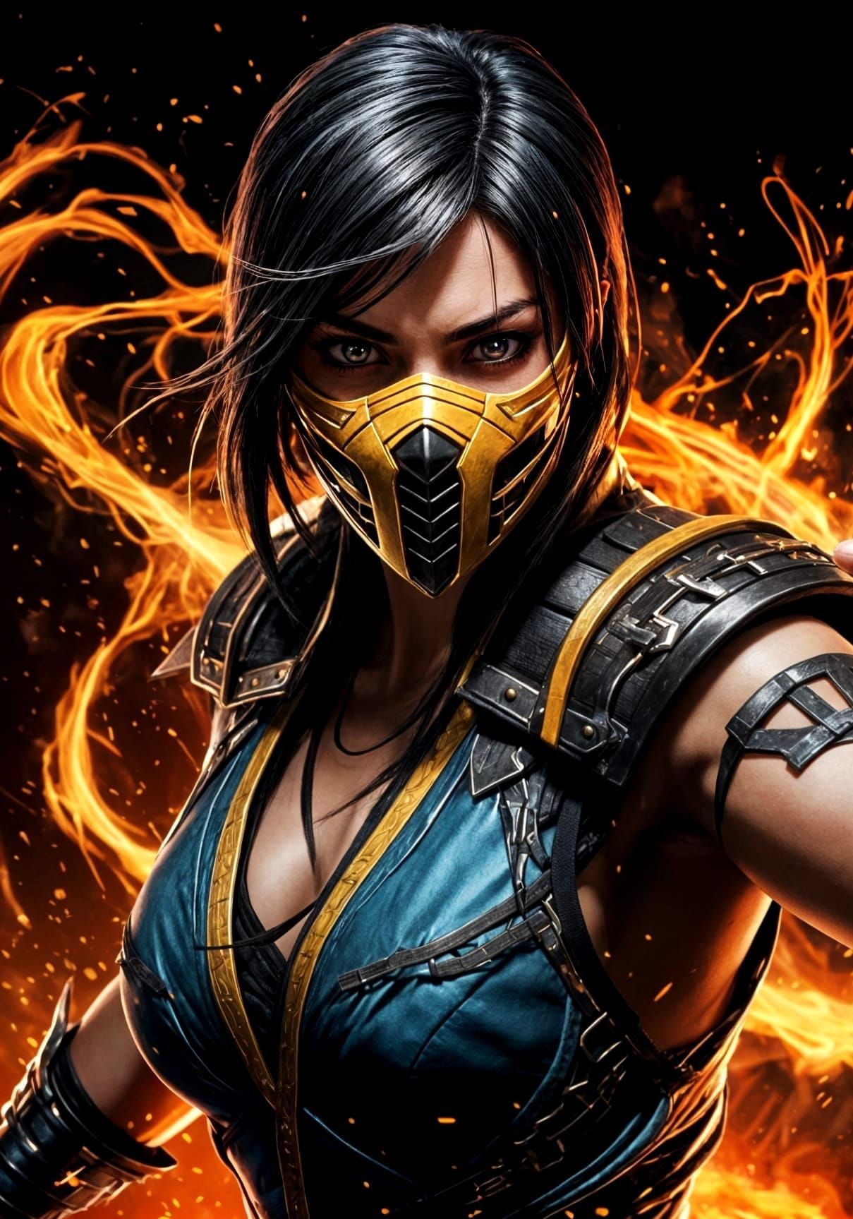 Vibrant Anime Warrior Unleashes Mortal Kombat Fury