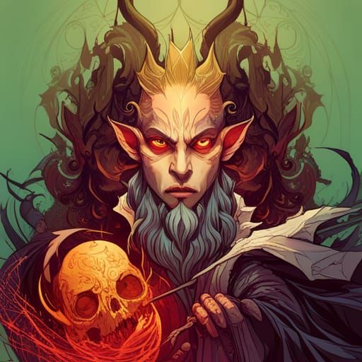 Hades with Luminous Colors and Golden Outlines