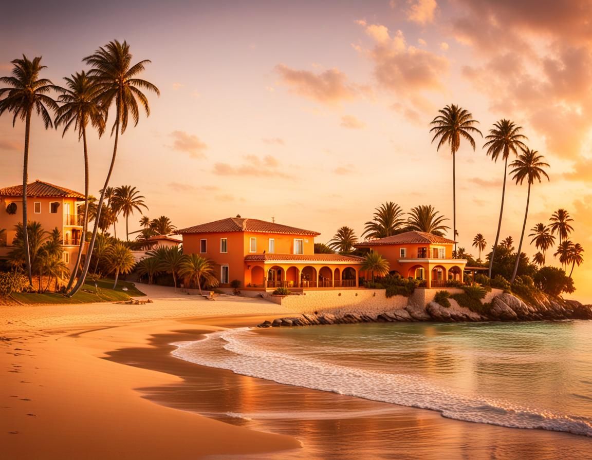 Beachfront Mediterranean House in Impressionist Oil Painting