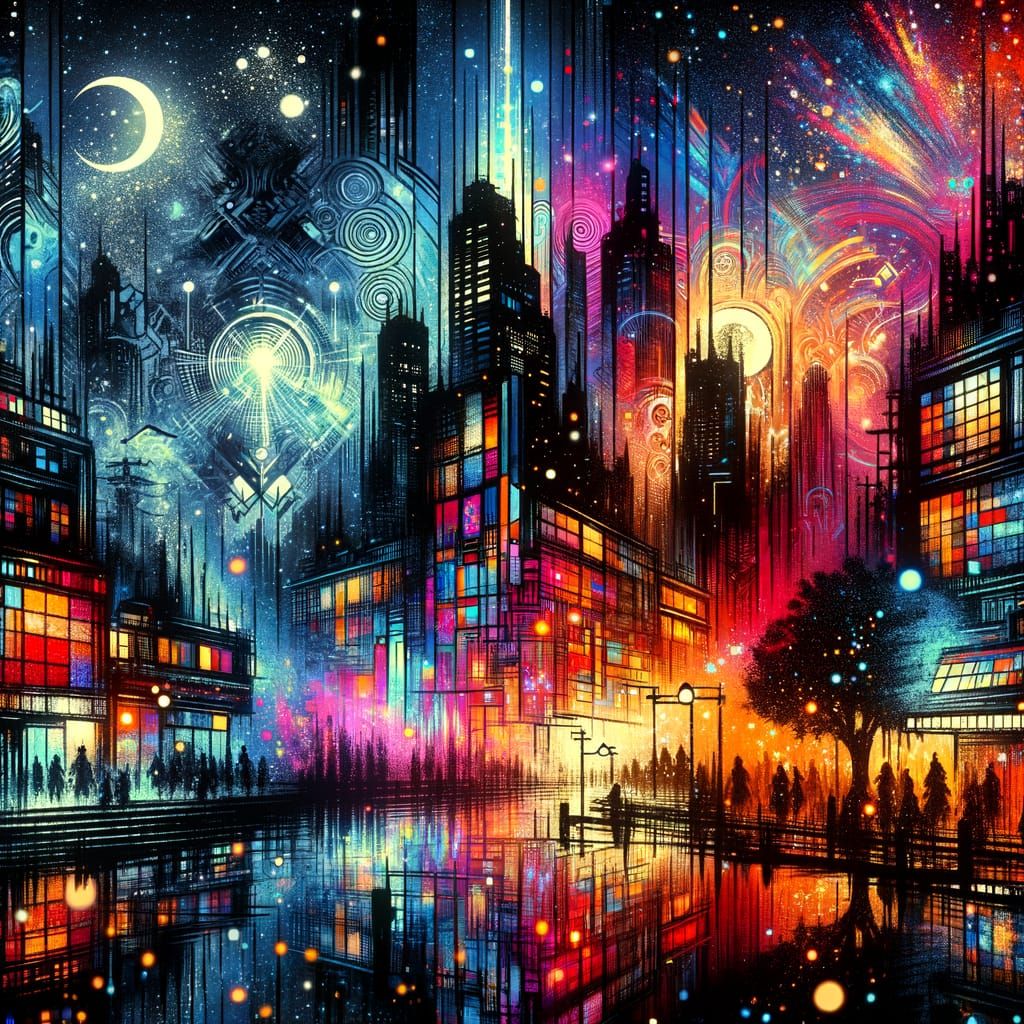 Surreal Cityscape: Noir, Synthwave, Cyberpunk, Steampunk Fus...