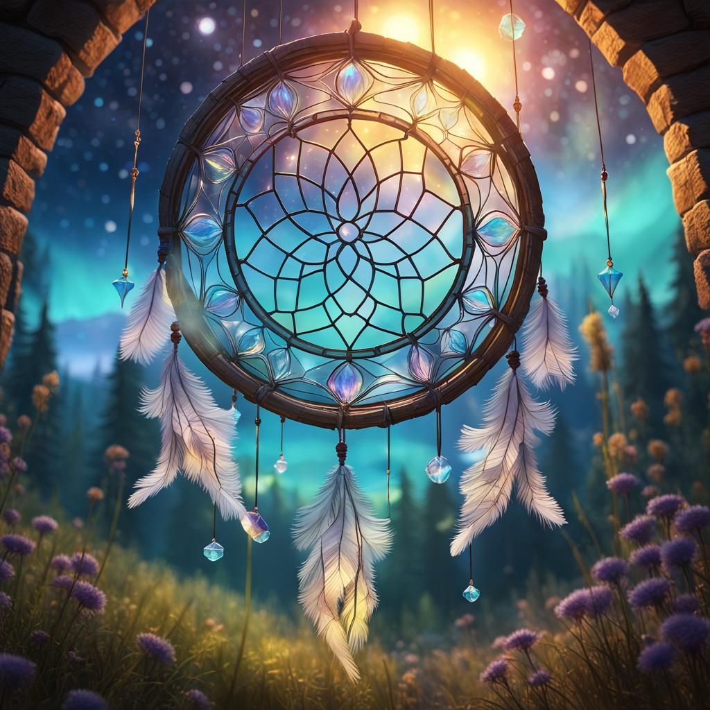 Stained Glass Dream Catcher with Aurora Lights