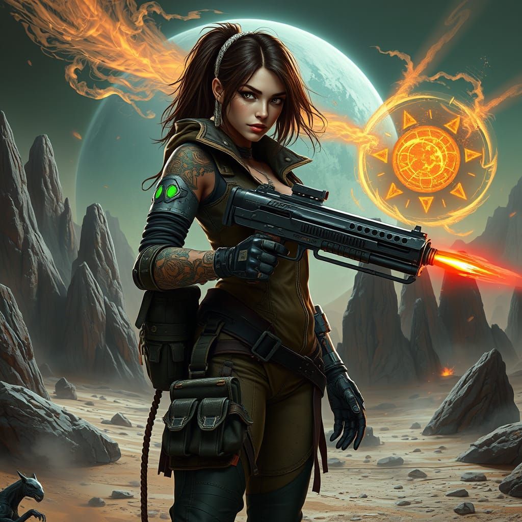 Cybernetic Bounty Hunter on Alien Planet