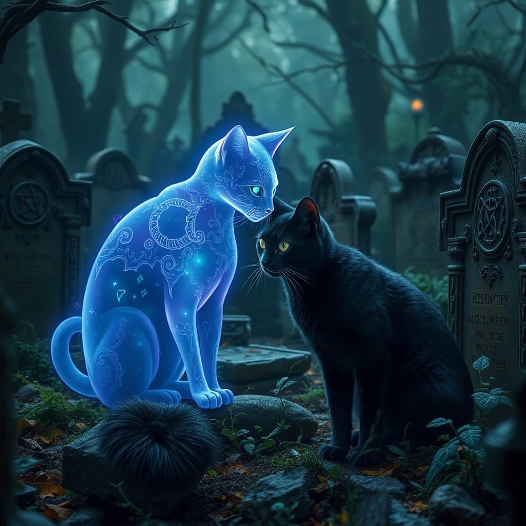 Ghostly Feline Reunion in Mystical Pet Cemetery