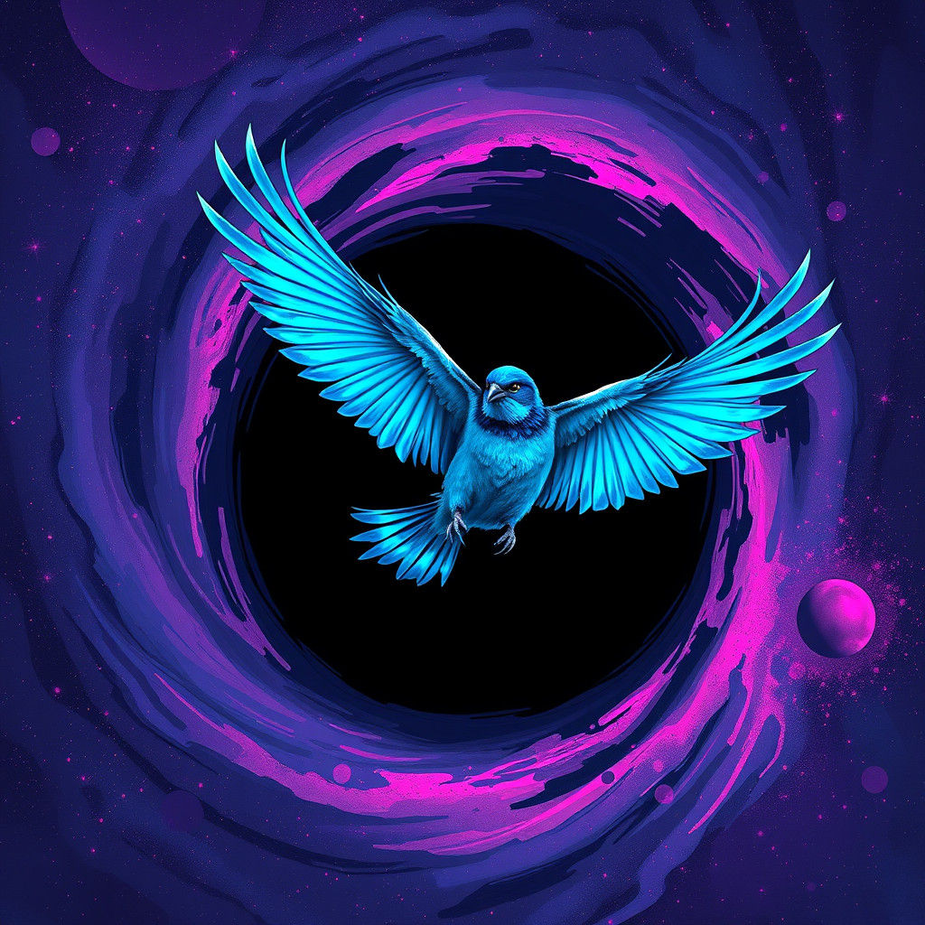 Electric Blue Bird Soaring Through Cosmic Street Art