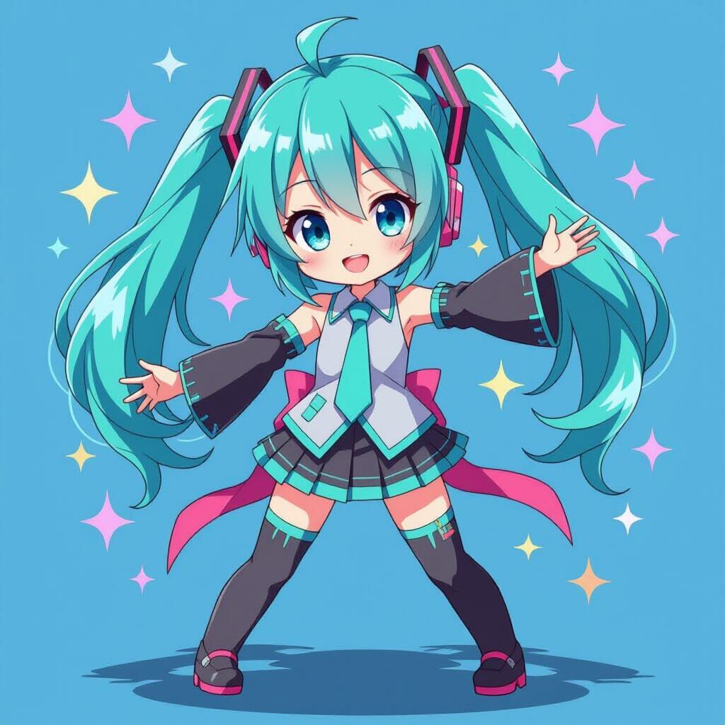 Hatsune Miku in Chibi Style with Pastel Hues