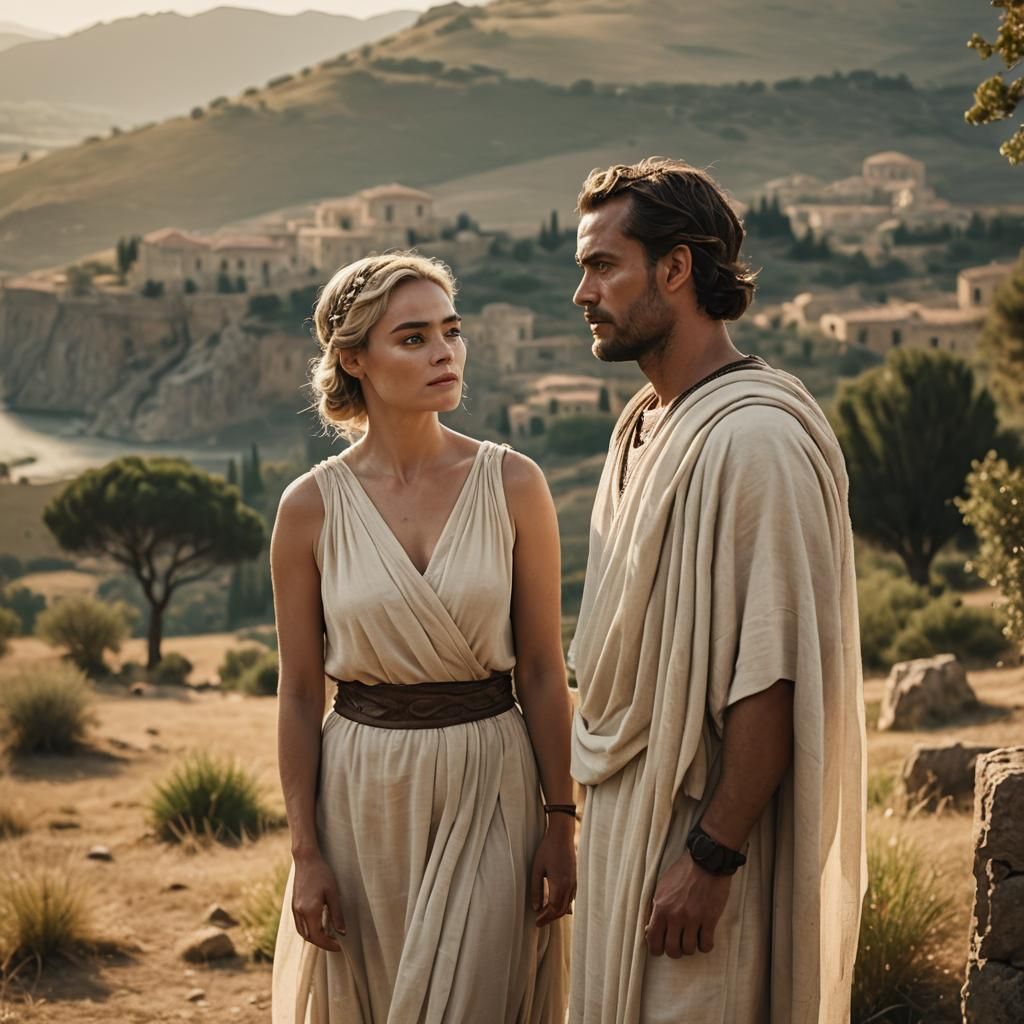 Classical Portrait of Woman and Man in Ancient Attire