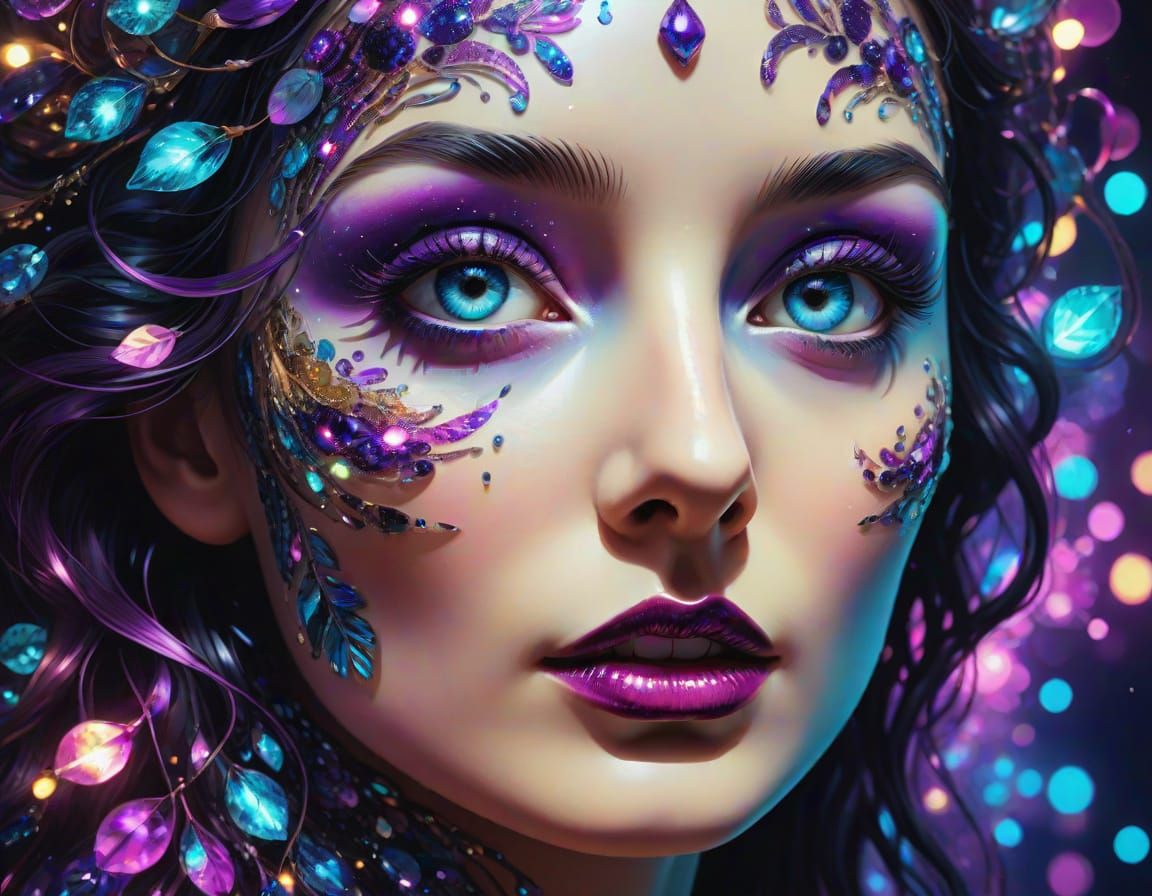 Surrealist Sequin Portrait in Rich Jewel Tones