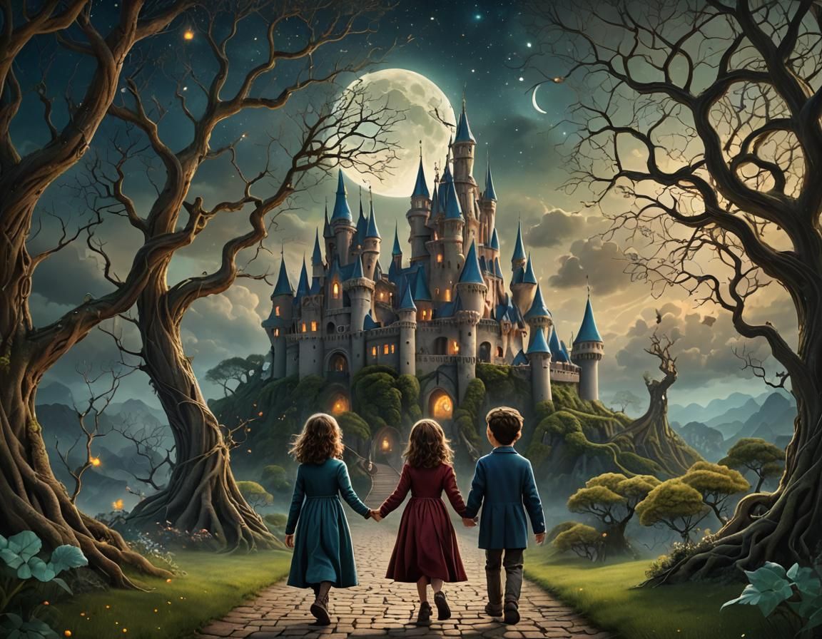 Children's Journey to Fantasy Castle, Digital Art
