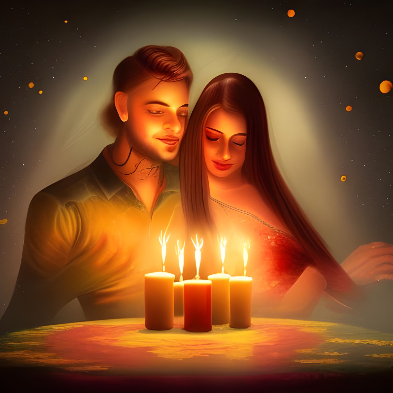 Romantic Couple Dancing in Candlelight: Detailed Matte Paint...
