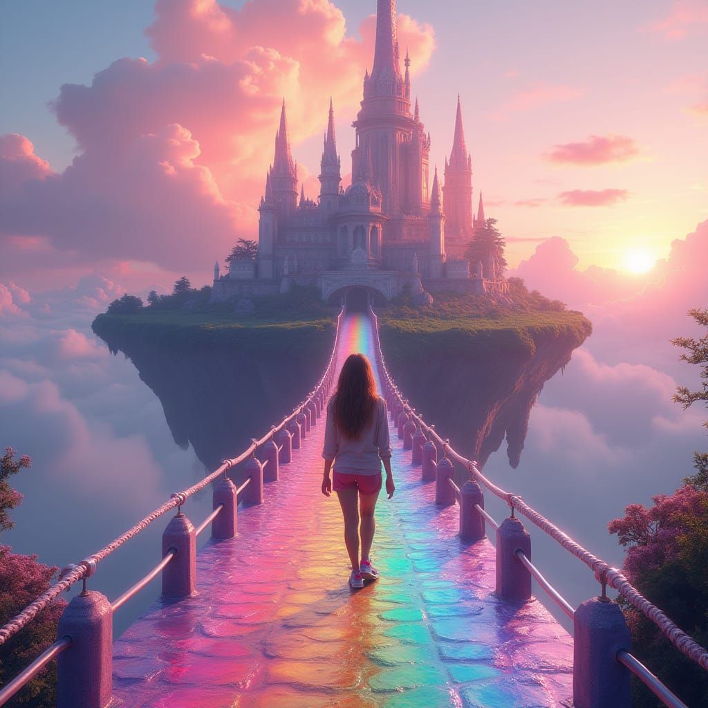 Vibrant Wanderer Crosses Rainbow Bridge to Enchanted Island ...