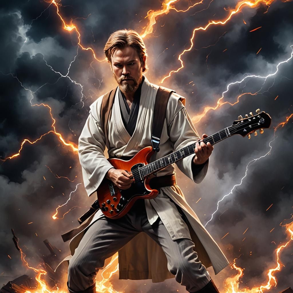 Fiery Portrait of Guitarist in Modern Digital Style