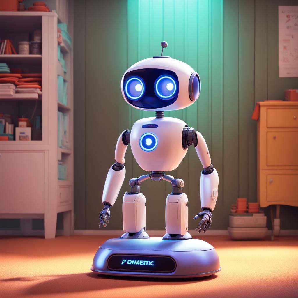 Friendly Domestic Robot in Pixar Disney Style