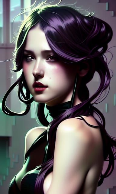 Sensual Goth Woman Portrait in Hyperdetailed Style