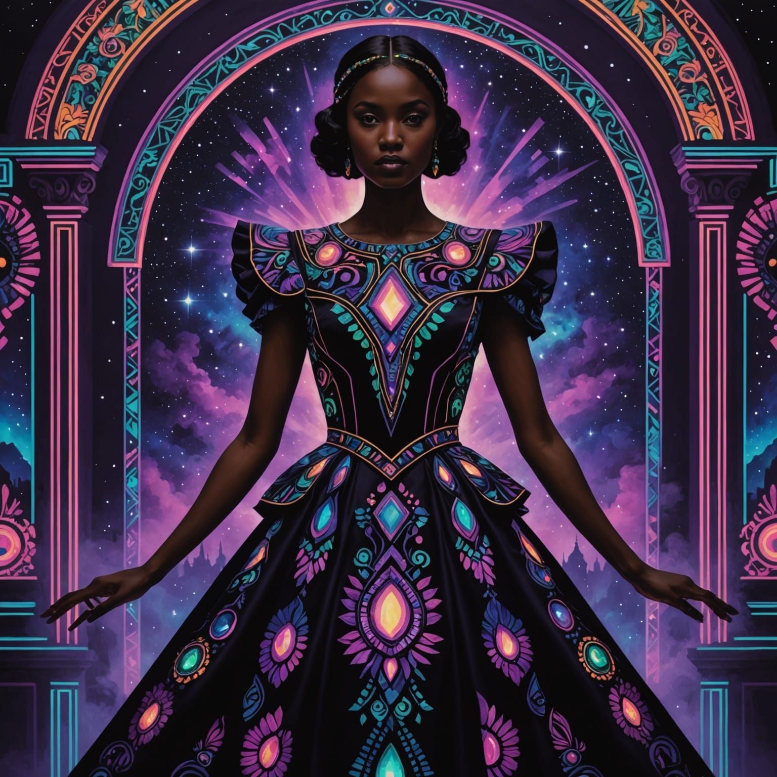 Vibrant Colombian Dress with Neon Glow